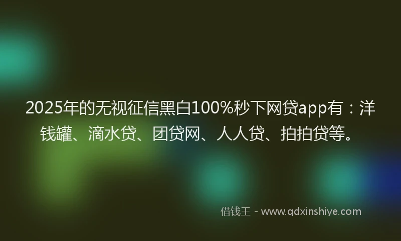 2025年的无视征信黑白100%秒下网贷app有：洋钱罐、滴水贷、团贷网、人人贷、拍拍贷等。