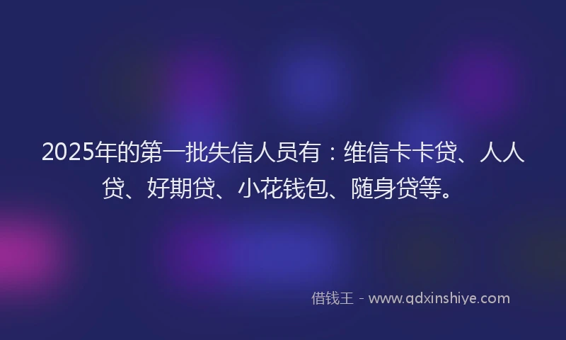 2025年的第一批失信人员有：维信卡卡贷、人人贷、好期贷、小花钱包、随身贷等。