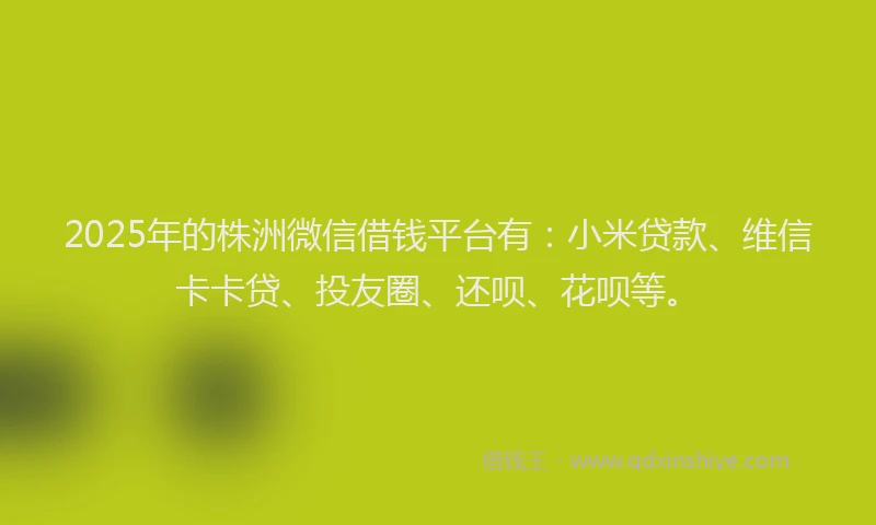 2025年的株洲微信借钱平台有：小米贷款、维信卡卡贷、投友圈、还呗、花呗等。