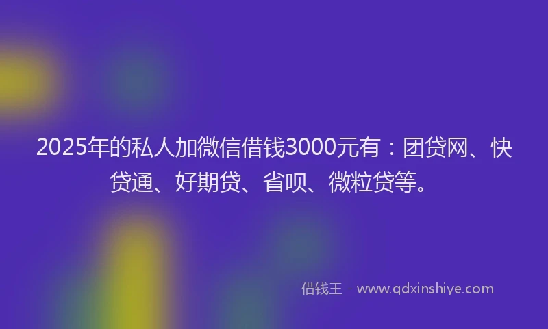 2025年的私人加微信借钱3000元有：团贷网、快贷通、好期贷、省呗、微粒贷等。