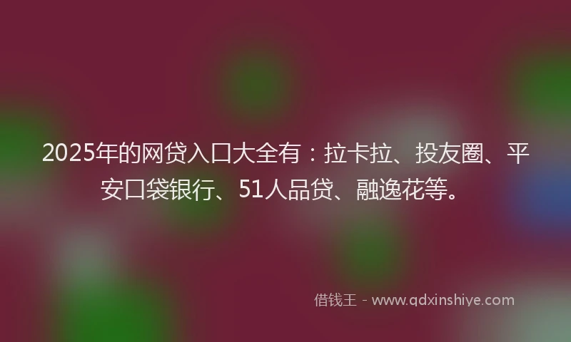 2025年的网贷入口大全有：拉卡拉、投友圈、平安口袋银行、51人品贷、融逸花等。