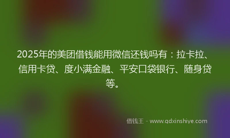 2025年的美团借钱能用微信还钱吗有：拉卡拉、信用卡贷、度小满金融、平安口袋银行、随身贷等。