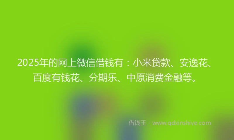 2025年的网上微信借钱有：小米贷款、安逸花、百度有钱花、分期乐、中原消费金融等。