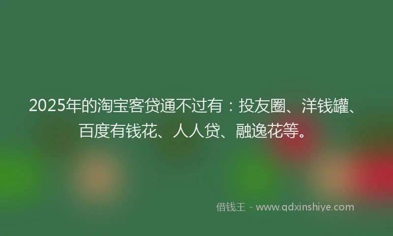 2025年的淘宝客贷通不过有：投友圈、洋钱罐、百度有钱花、人人贷、融逸花等。