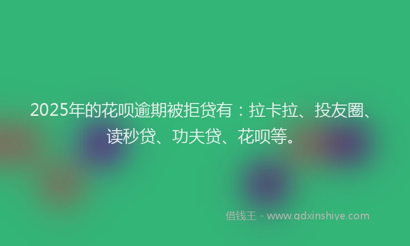 2025年的花呗逾期被拒贷有：拉卡拉、投友圈、读秒贷、功夫贷、花呗等。