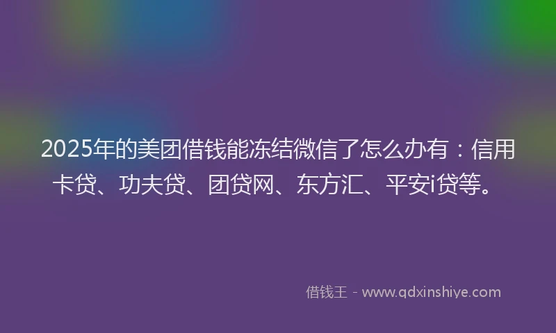 2025年的美团借钱能冻结微信了怎么办有：信用卡贷、功夫贷、团贷网、东方汇、平安i贷等。