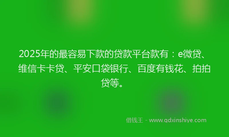 2025年的最容易下款的贷款平台款有：e微贷、维信卡卡贷、平安口袋银行、百度有钱花、拍拍贷等。