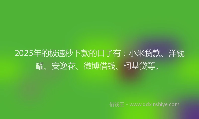 2025年的极速秒下款的口子有：小米贷款、洋钱罐、安逸花、微博借钱、柯基贷等。