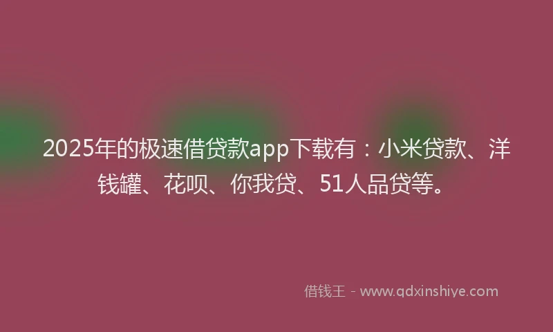 2025年的极速借贷款app下载有：小米贷款、洋钱罐、花呗、你我贷、51人品贷等。