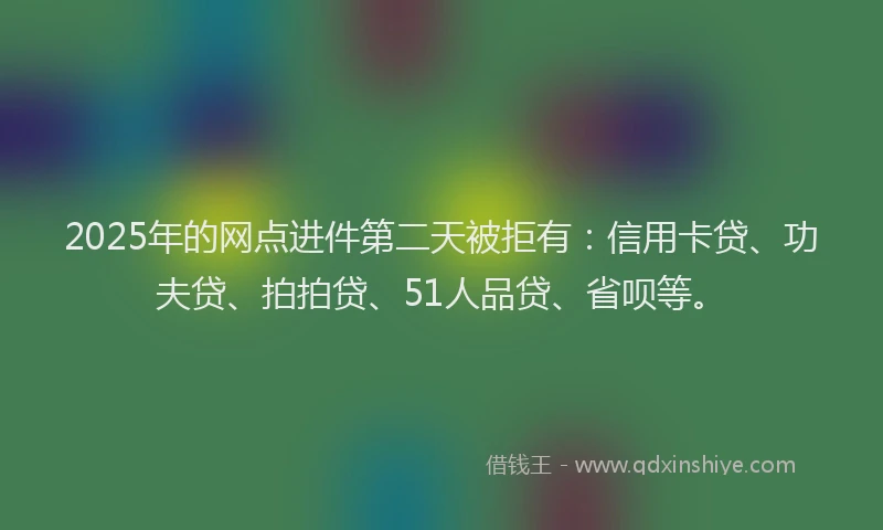 2025年的网点进件第二天被拒有：信用卡贷、功夫贷、拍拍贷、51人品贷、省呗等。