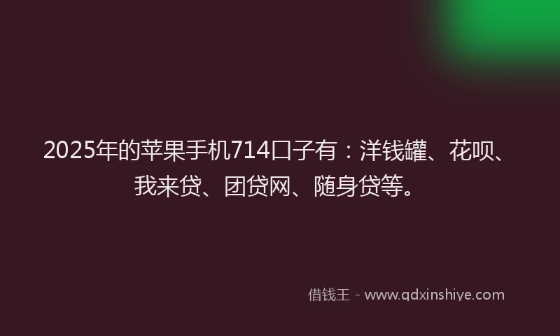 2025年的苹果手机714口子有：洋钱罐、花呗、我来贷、团贷网、随身贷等。
