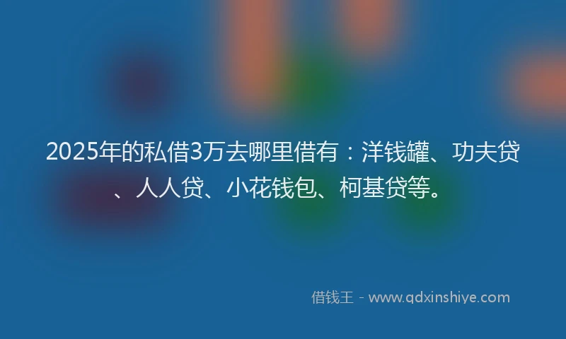 2025年的私借3万去哪里借有：洋钱罐、功夫贷、人人贷、小花钱包、柯基贷等。