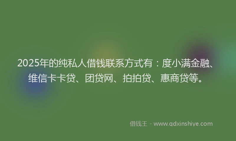 2025年的纯私人借钱联系方式有：度小满金融、维信卡卡贷、团贷网、拍拍贷、惠商贷等。