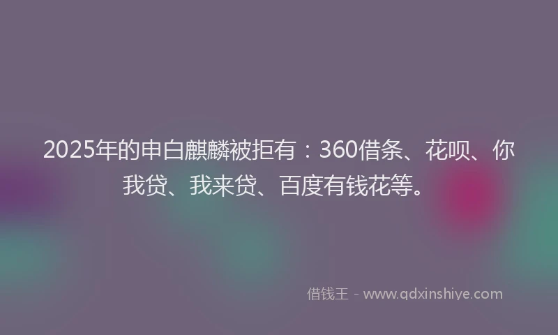 2025年的申白麒麟被拒有：360借条、花呗、你我贷、我来贷、百度有钱花等。