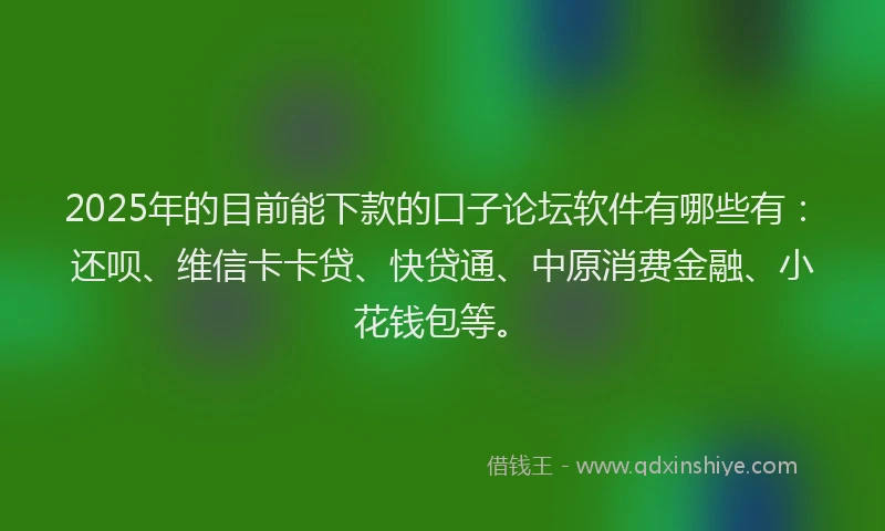 2025年的目前能下款的口子论坛软件有哪些有：还呗、维信卡卡贷、快贷通、中原消费金融、小花钱包等。