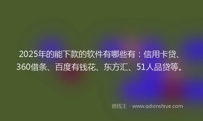 2025年的能下款的软件有哪些有：信用卡贷、360借条、百度有钱花、东方汇、51人品贷等。