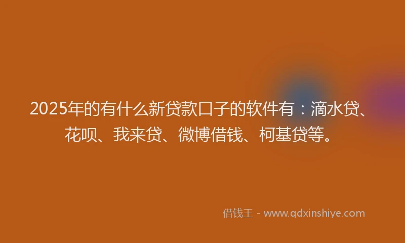 2025年的有什么新贷款口子的软件有：滴水贷、花呗、我来贷、微博借钱、柯基贷等。
