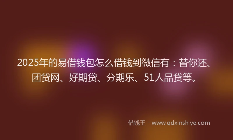 2025年的易借钱包怎么借钱到微信有：替你还、团贷网、好期贷、分期乐、51人品贷等。