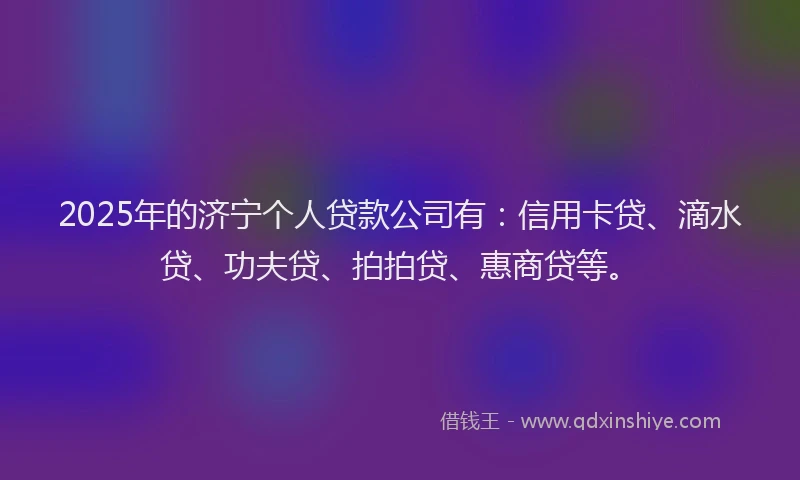 2025年的济宁个人贷款公司有：信用卡贷、滴水贷、功夫贷、拍拍贷、惠商贷等。