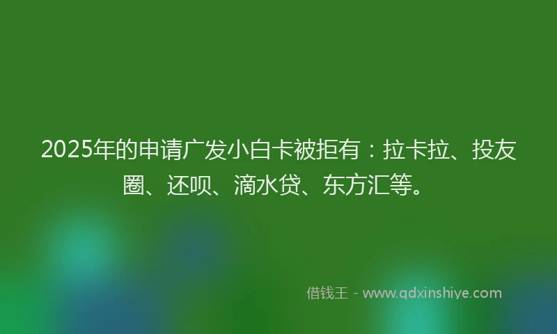 2025年的申请广发小白卡被拒有：拉卡拉、投友圈、还呗、滴水贷、东方汇等。