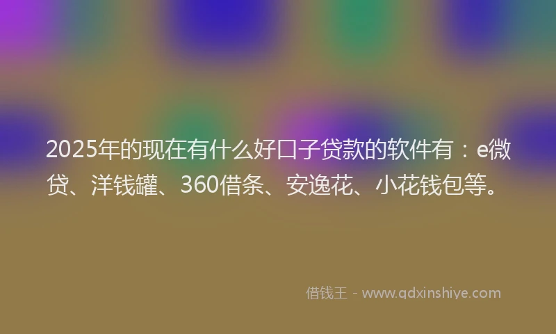 2025年的现在有什么好口子贷款的软件有：e微贷、洋钱罐、360借条、安逸花、小花钱包等。