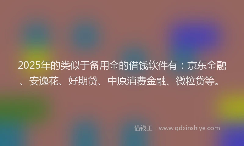 2025年的类似于备用金的借钱软件有：京东金融、安逸花、好期贷、中原消费金融、微粒贷等。