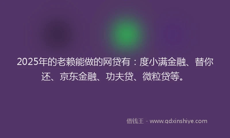 2025年的老赖能做的网贷有：度小满金融、替你还、京东金融、功夫贷、微粒贷等。