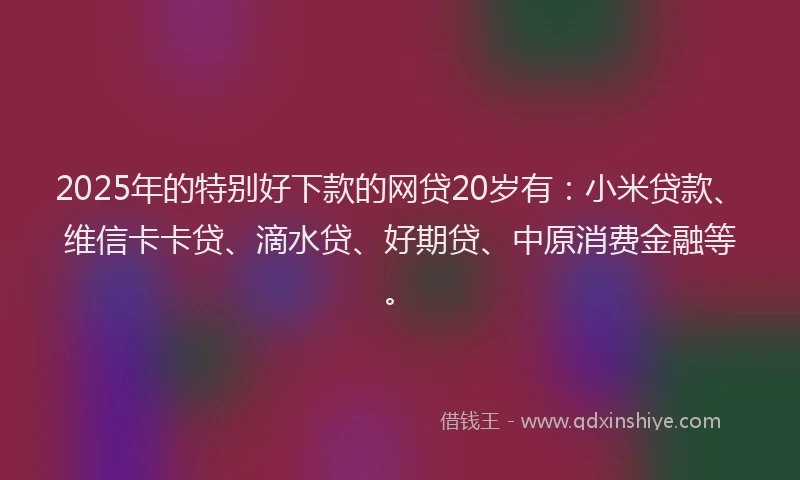 2025年的特别好下款的网贷20岁有：小米贷款、维信卡卡贷、滴水贷、好期贷、中原消费金融等。