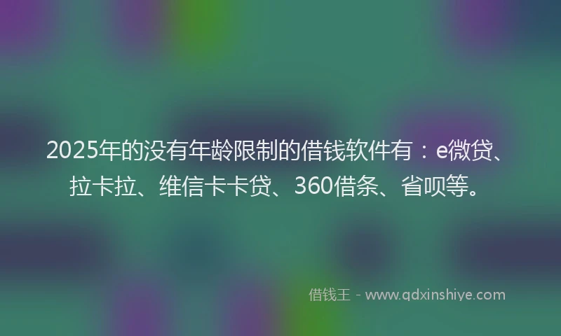 2025年的没有年龄限制的借钱软件有：e微贷、拉卡拉、维信卡卡贷、360借条、省呗等。