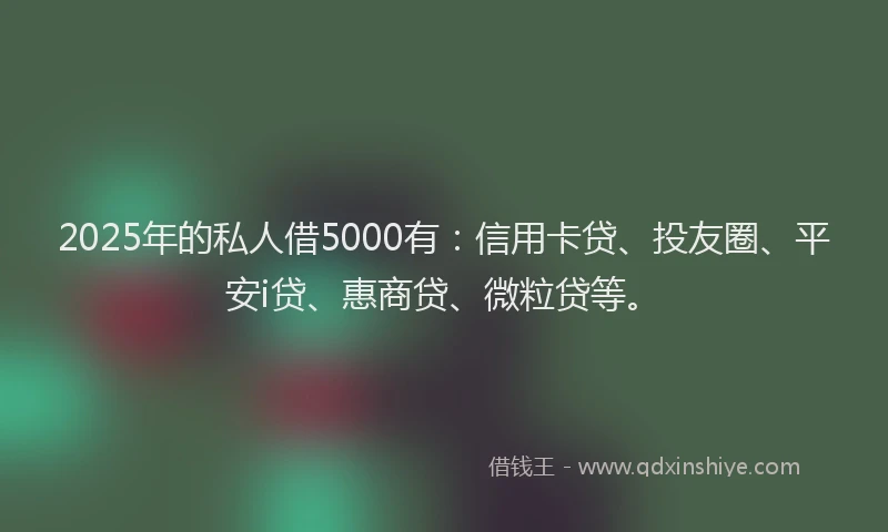 2025年的私人借5000有：信用卡贷、投友圈、平安i贷、惠商贷、微粒贷等。