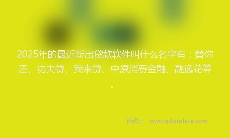 2025年的最近新出贷款软件叫什么名字有：替你还、功夫贷、我来贷、中原消费金融、融逸花等。
