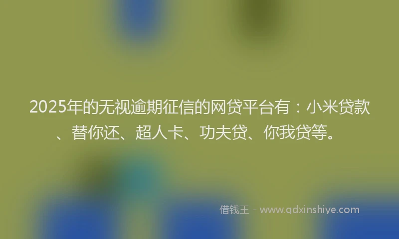 2025年的无视逾期征信的网贷平台有：小米贷款、替你还、超人卡、功夫贷、你我贷等。