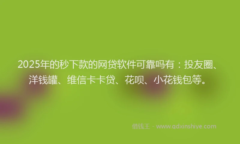 2025年的秒下款的网贷软件可靠吗有：投友圈、洋钱罐、维信卡卡贷、花呗、小花钱包等。