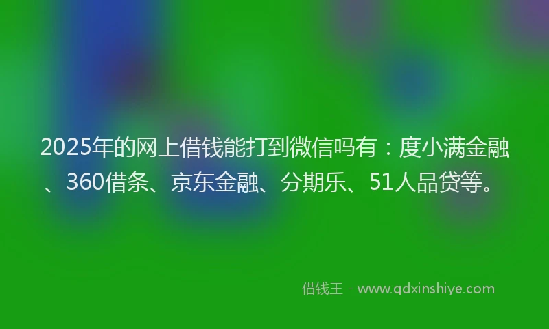 2025年的网上借钱能打到微信吗有：度小满金融、360借条、京东金融、分期乐、51人品贷等。