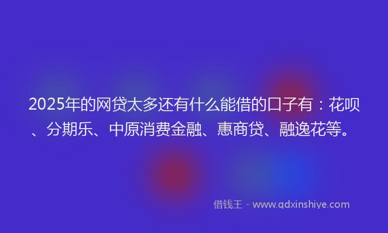 2025年的网贷太多还有什么能借的口子有：花呗、分期乐、中原消费金融、惠商贷、融逸花等。