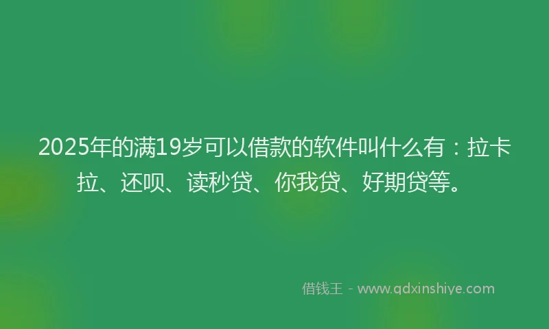 2025年的满19岁可以借款的软件叫什么有：拉卡拉、还呗、读秒贷、你我贷、好期贷等。
