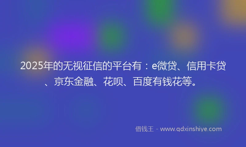 2025年的无视征信的平台有：e微贷、信用卡贷、京东金融、花呗、百度有钱花等。