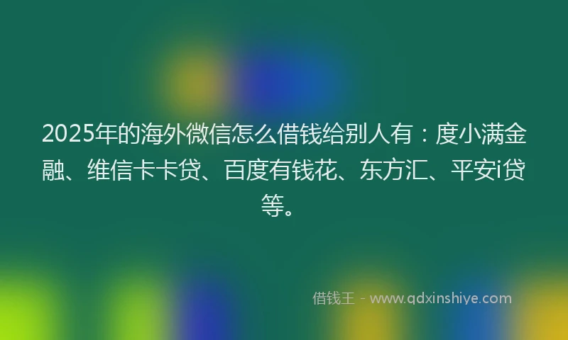 2025年的海外微信怎么借钱给别人有：度小满金融、维信卡卡贷、百度有钱花、东方汇、平安i贷等。