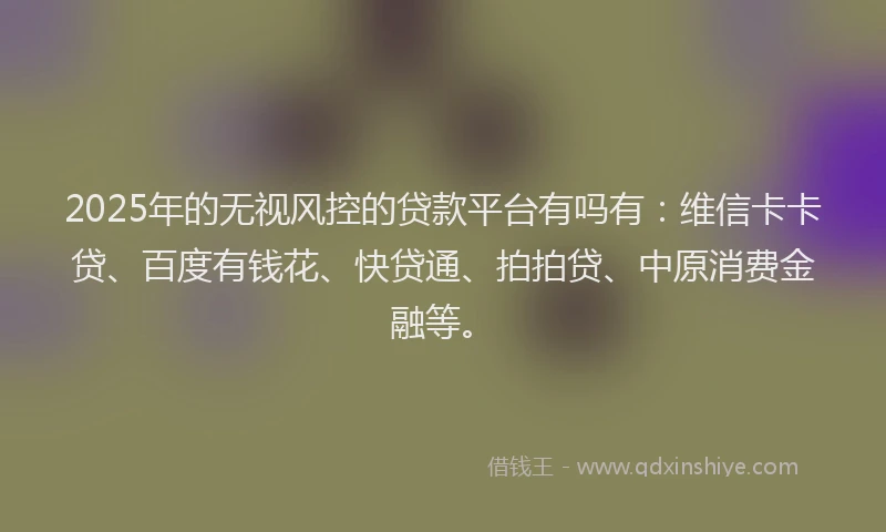 2025年的无视风控的贷款平台有吗有：维信卡卡贷、百度有钱花、快贷通、拍拍贷、中原消费金融等。