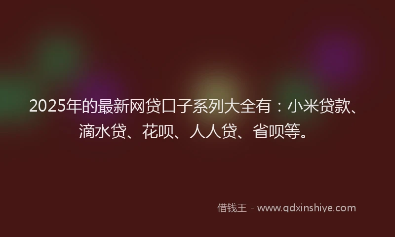 2025年的最新网贷口子系列大全有：小米贷款、滴水贷、花呗、人人贷、省呗等。