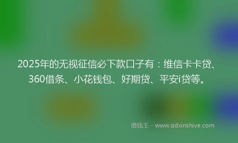 2025年的无视征信必下款口子有：维信卡卡贷、360借条、小花钱包、好期贷、平安i贷等。