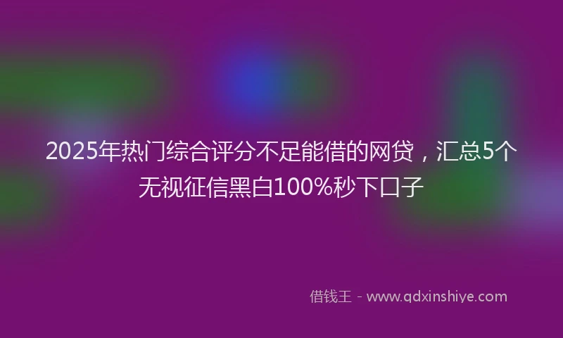 2025年热门综合评分不足能借的网贷，汇总5个无视征信黑白100%秒下口子