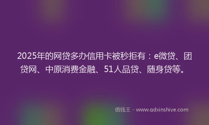 2025年的网贷多办信用卡被秒拒有：e微贷、团贷网、中原消费金融、51人品贷、随身贷等。