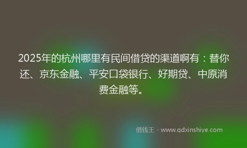 2025年的杭州哪里有民间借贷的渠道啊有：替你还、京东金融、平安口袋银行、好期贷、中原消费金融等。