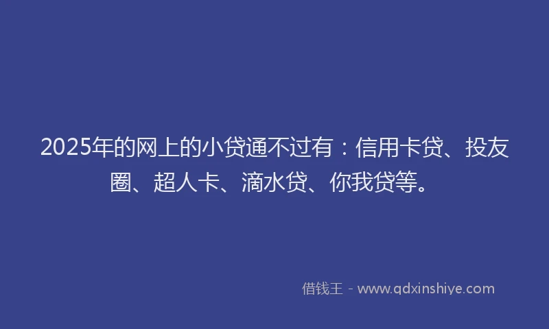 2025年的网上的小贷通不过有：信用卡贷、投友圈、超人卡、滴水贷、你我贷等。