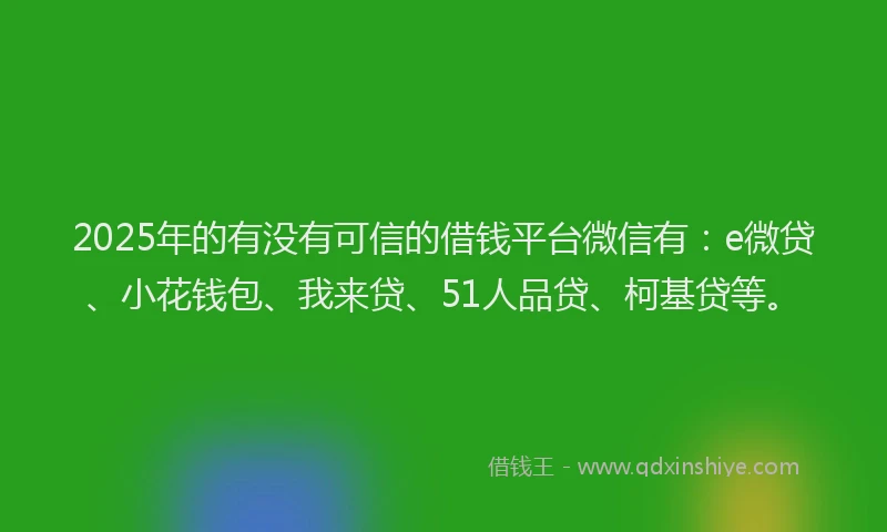2025年的有没有可信的借钱平台微信有：e微贷、小花钱包、我来贷、51人品贷、柯基贷等。