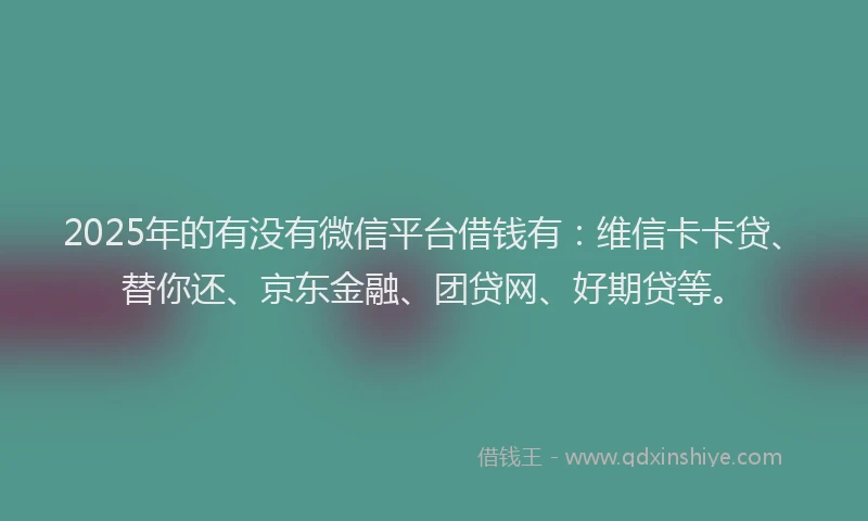 2025年的有没有微信平台借钱有：维信卡卡贷、替你还、京东金融、团贷网、好期贷等。