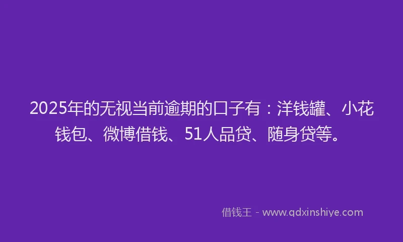 2025年的无视当前逾期的口子有：洋钱罐、小花钱包、微博借钱、51人品贷、随身贷等。
