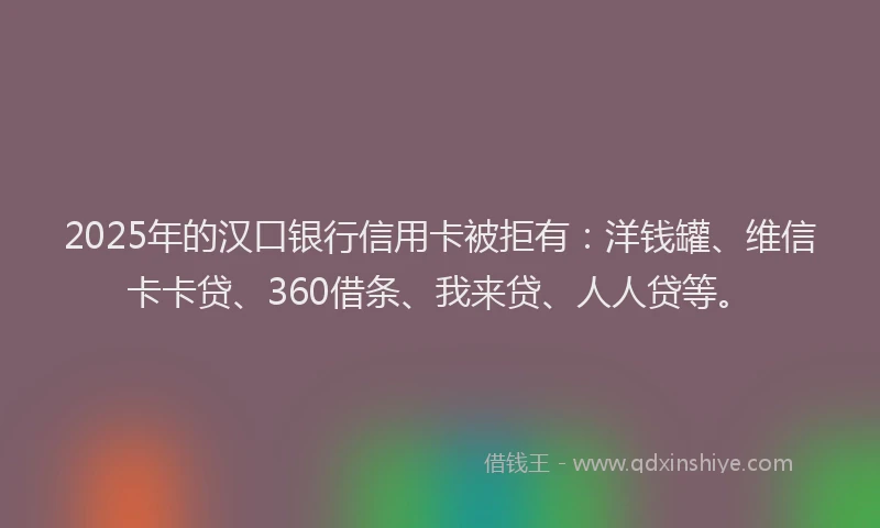 2025年的汉口银行信用卡被拒有：洋钱罐、维信卡卡贷、360借条、我来贷、人人贷等。