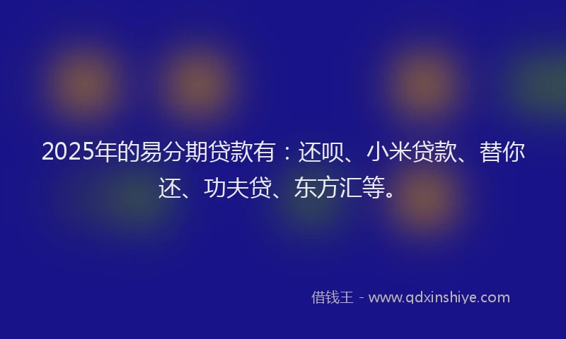 2025年的易分期贷款有：还呗、小米贷款、替你还、功夫贷、东方汇等。